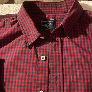 Abercrombie & Fitch Men's (XLg) Preppy Burgundy and Navy Plaid Button Down Shirt